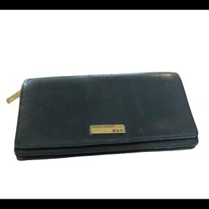 VTG Ralph Lauren Black Leather Wallet Brass Retro Collectible Zipper Logo